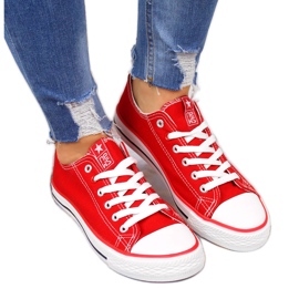 News Röda låga sneakers i textil NYHETER