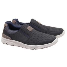 Genombrutna läderskor för män, marinblå Rieker 16455