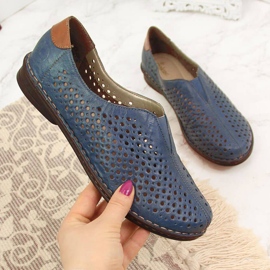 Genombrutna damskor i läder blå Rieker 48457