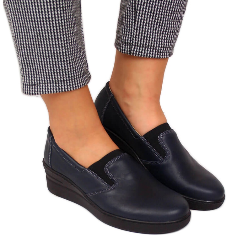 Bekväma läderskor för kvinnor, marinblå Helios 349