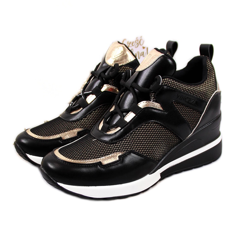 Svarta wedge sneakers för kvinnor Vinceza gyllene