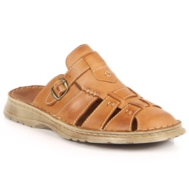 Bekväma bruna lädertofflor för män Łukbut 962