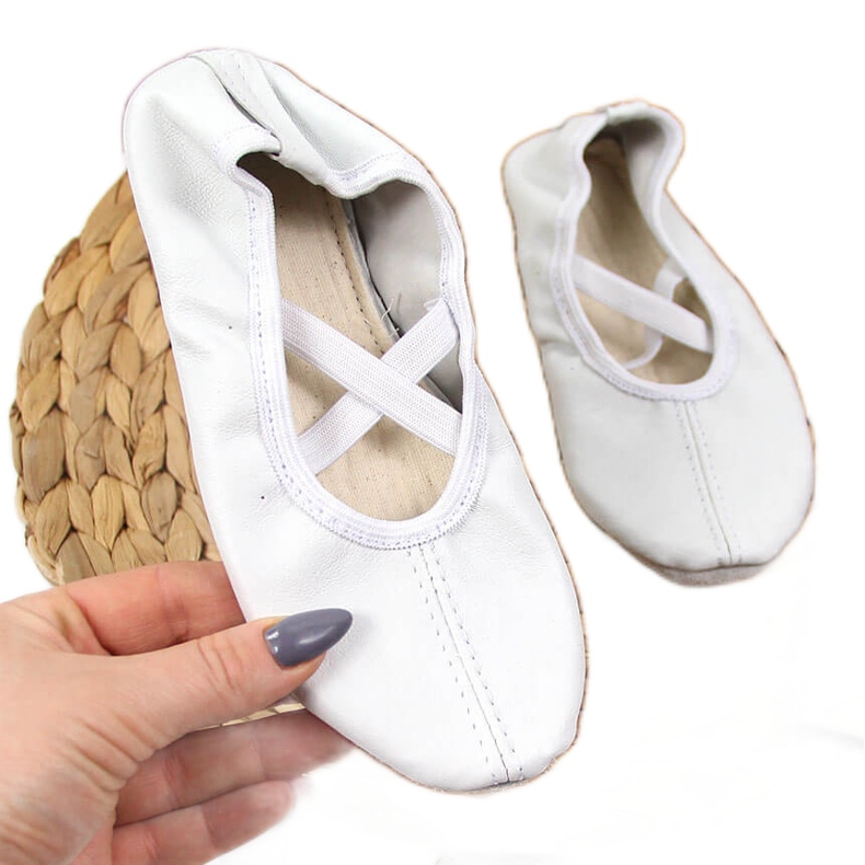 Balettskor i läder på elastiska band, vita Nazo