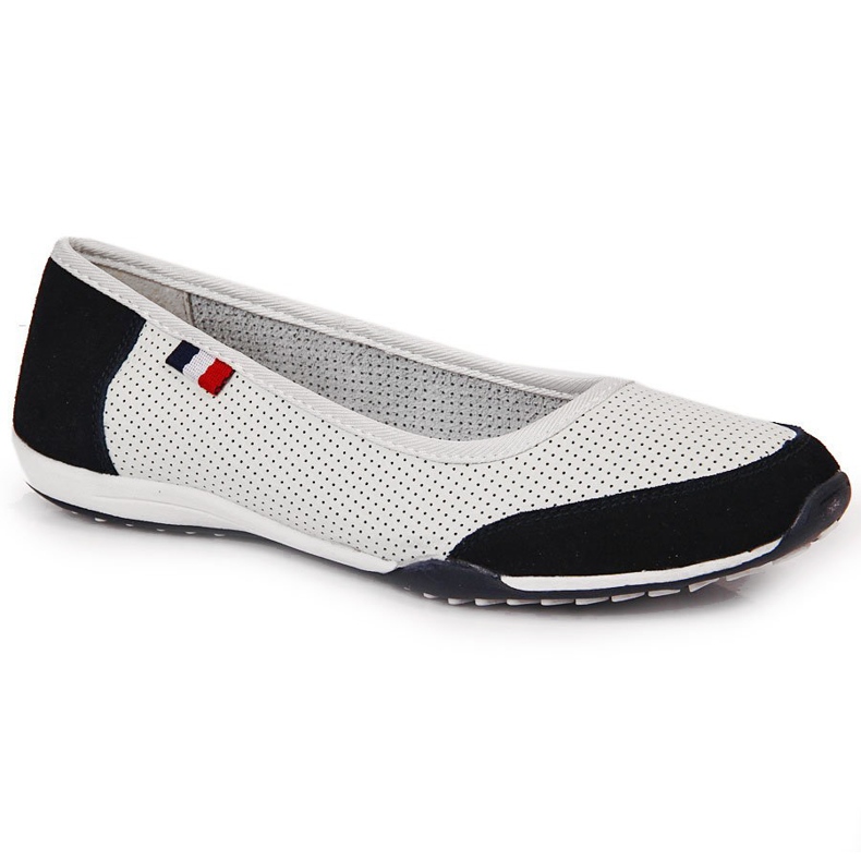 Genombrutna vita och marinblå Filippo ballerinor för kvinnor