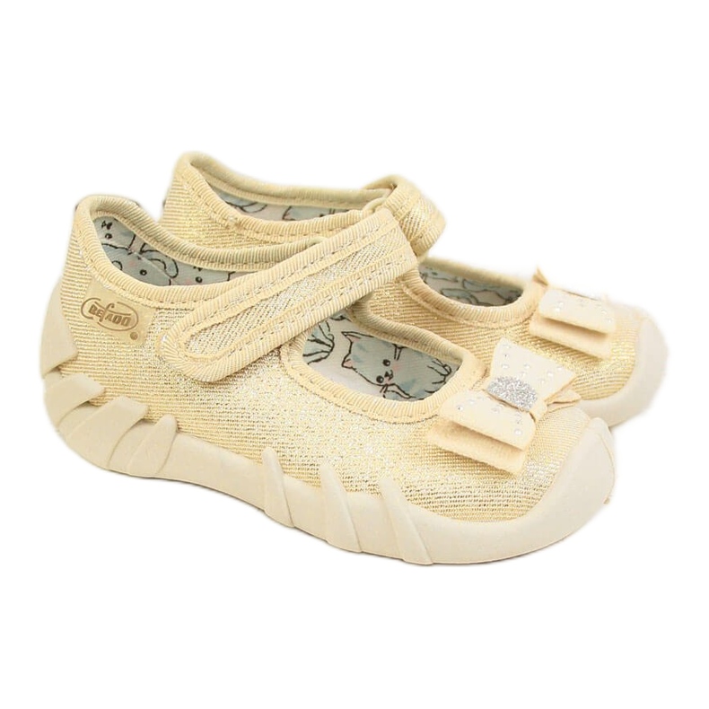 Ballerinas flickor beige kardborre tofflor med en Befado rosett