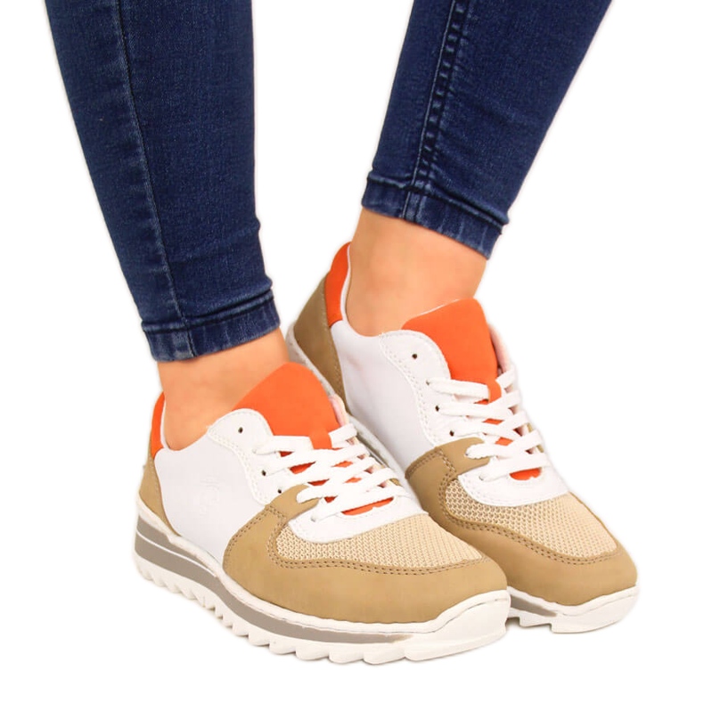 Damsportskor vita och beige Rieker M6910