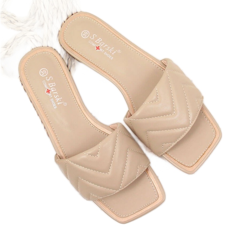 S.Barski Kvinnors beige quiltade tofflor S. Barski