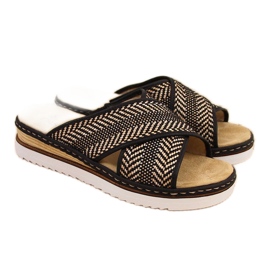 Svarta damtofflor på kilklack Rieker 679A5 beige brun