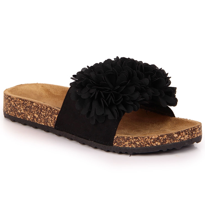 Svarta tofflor för kvinnor med en blomma Jezzi
