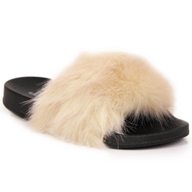 Beige Jezzi tofflor för kvinnor med päls