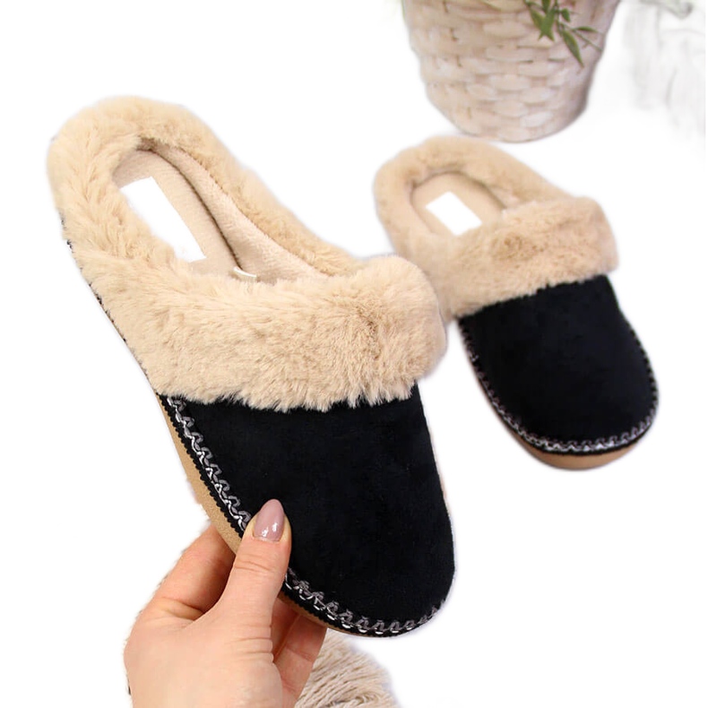 Svarta Cloxx hemtofflor för kvinnor med päls