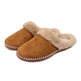 Hemtofflor för kvinnor med kamel Cloxx-päls brun
