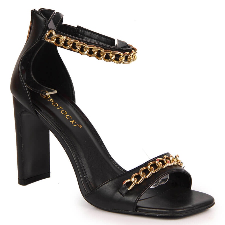 Svarta Potocki damsandaler på stolpe med kedja