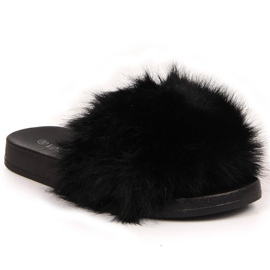 Svarta Vinceza pälsiga damtofflor