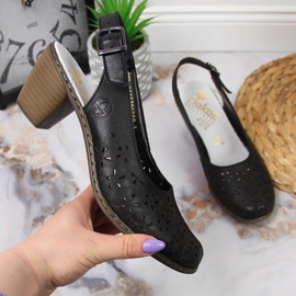 Rieker svarta läder genombrutna sandaler för kvinnor 40981-00