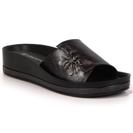 Svarta wedge tofflor för kvinnor med rosett Vinceza