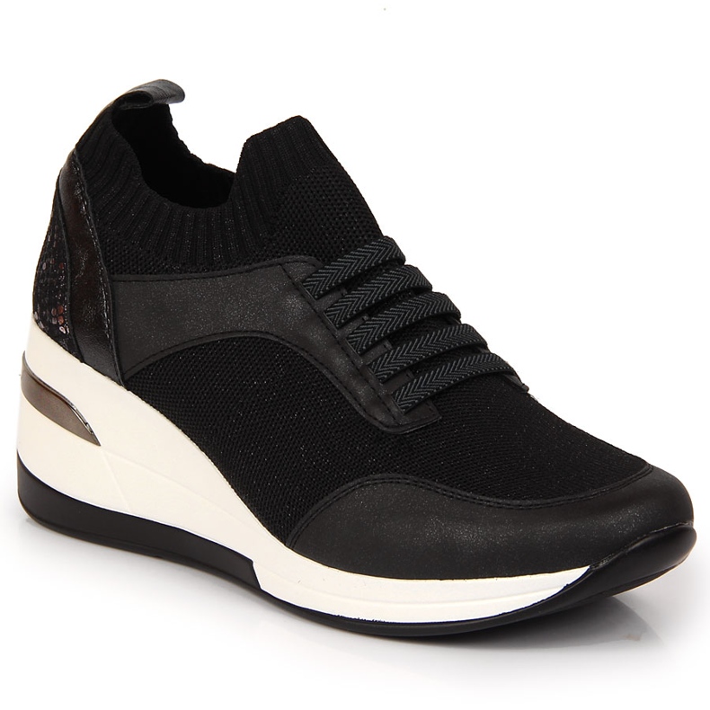 Kvinnors svarta wedge skor, slip on svart Artiker