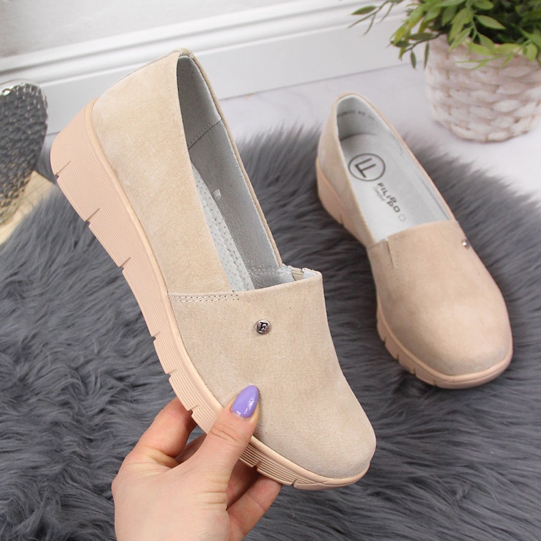Bekväma damskor i läder, beige Filippo