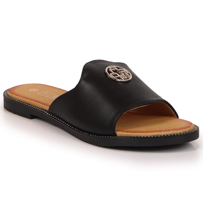 Svarta damtofflor med ornament svart Filippo