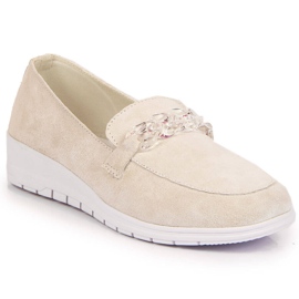 Damläder loafers med en kedja Artiker kräm beige