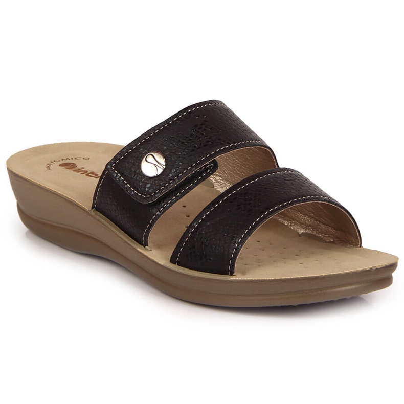 Svarta Inblu svarta tofflor med kardborreband för kvinnor