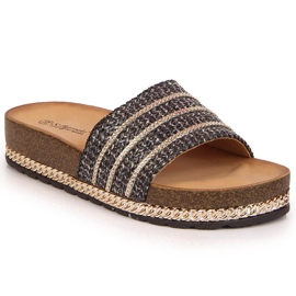 S.Barski Svarta S. Barski svarta plattformstofflor för kvinnor