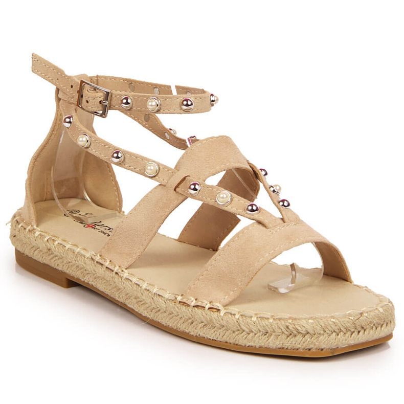 S.Barski Damsandaler, espadrillor med beige pärlor, S. Bararski