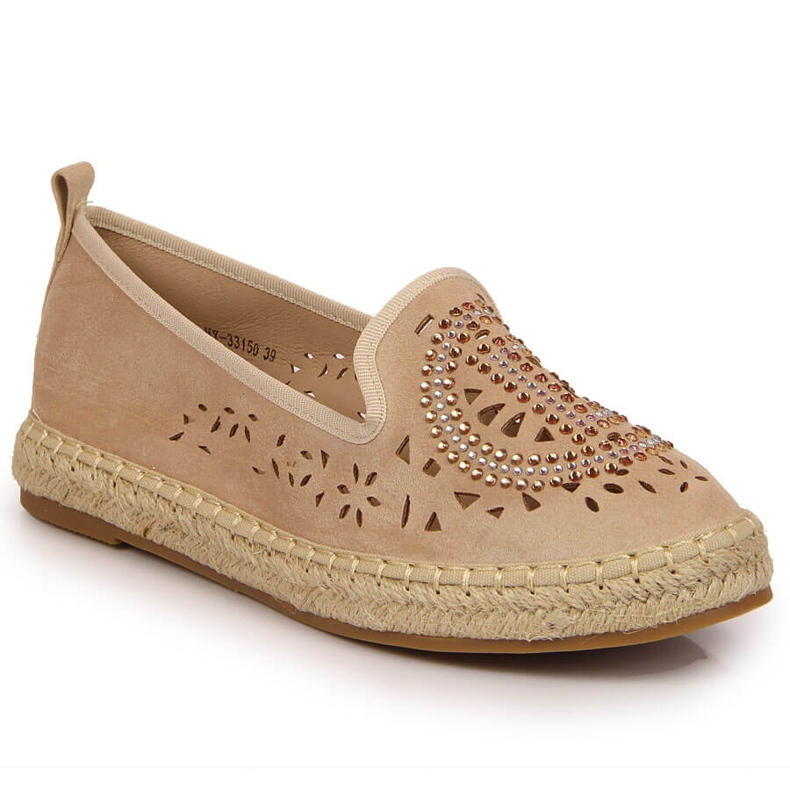 S.Barski Genombrutna espadrillor för kvinnor med cubic zirconia beige S. Barski
