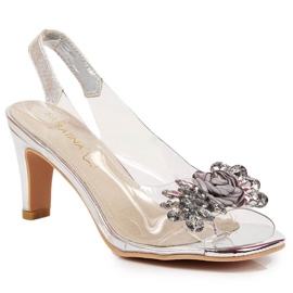 Genomskinliga damsandaler med silver Sabatina-stenar silver-