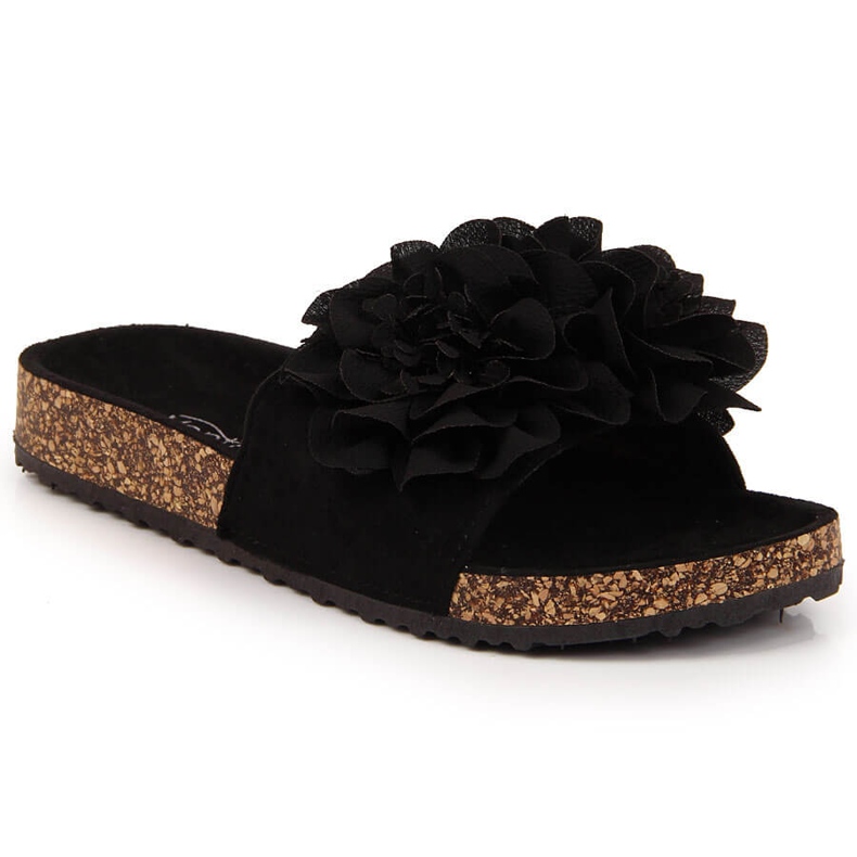 Kvinnors svarta tofflor med blommor eVento