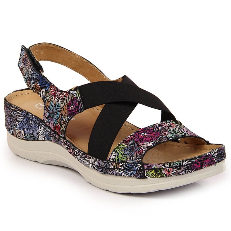 Skinnsandaler för kvinnor på bekvämt gummi Helios 100 svart mångfärgad