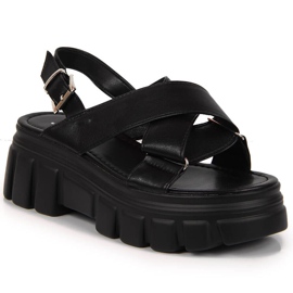 Damsandaler på den svarta Jezzi-plattformen