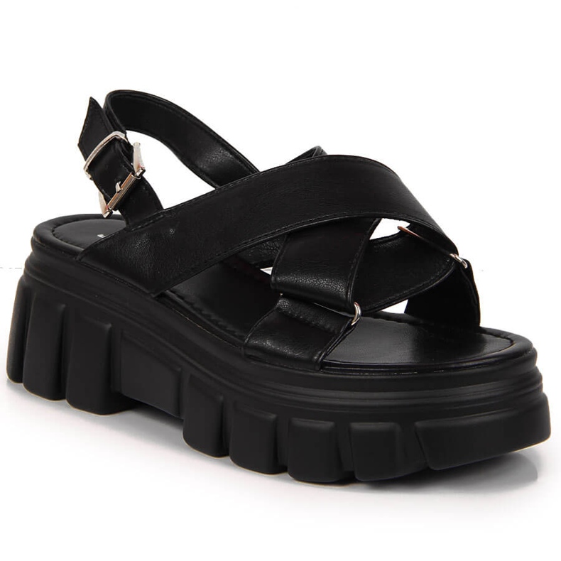 Damsandaler på den svarta Jezzi-plattformen