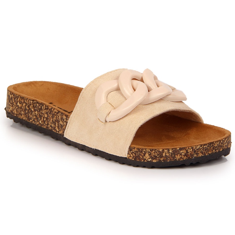 Beige Jezzi tofflor för kvinnor med kedja