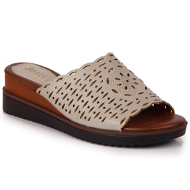 Grå tofflor för kvinnor på den genombrutna kilen Jezzi