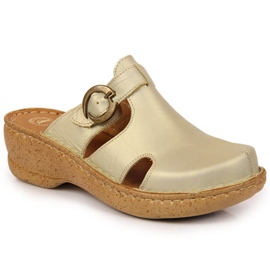 Lädertofflor med guldkil Łukbut 666 gyllene