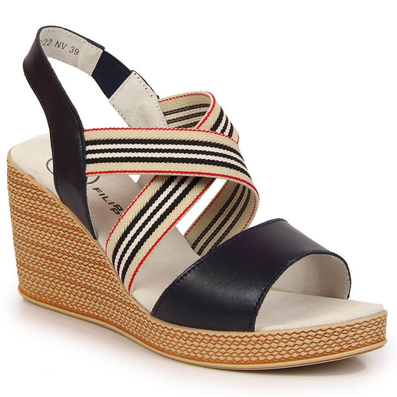 Damsandaler i läder på en marinblå kil Filippo