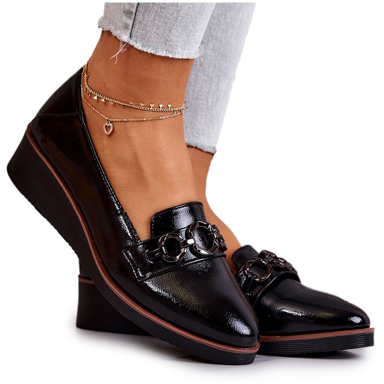 Vinceza Lackläder Wedge Skor Svarta Melodier