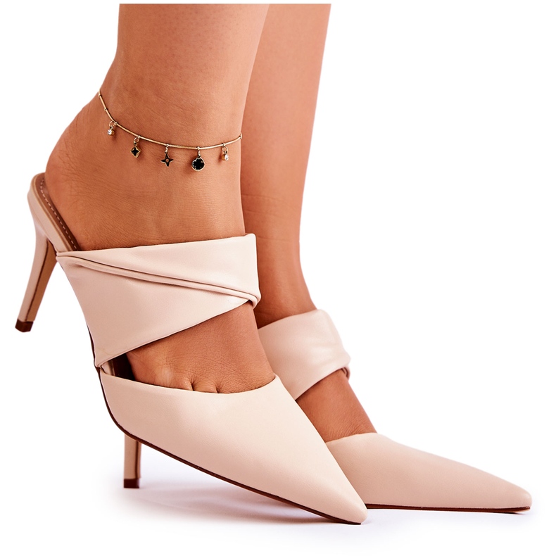 PS1 Skinntofflor på högklackat Aveline beige