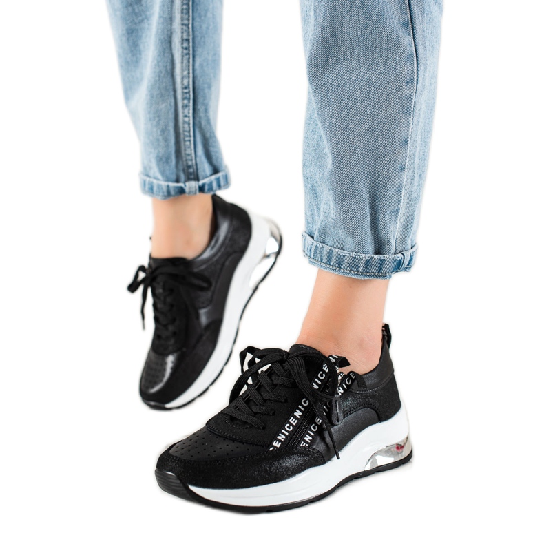 Goodin Lädersneakers med dragkedja svart