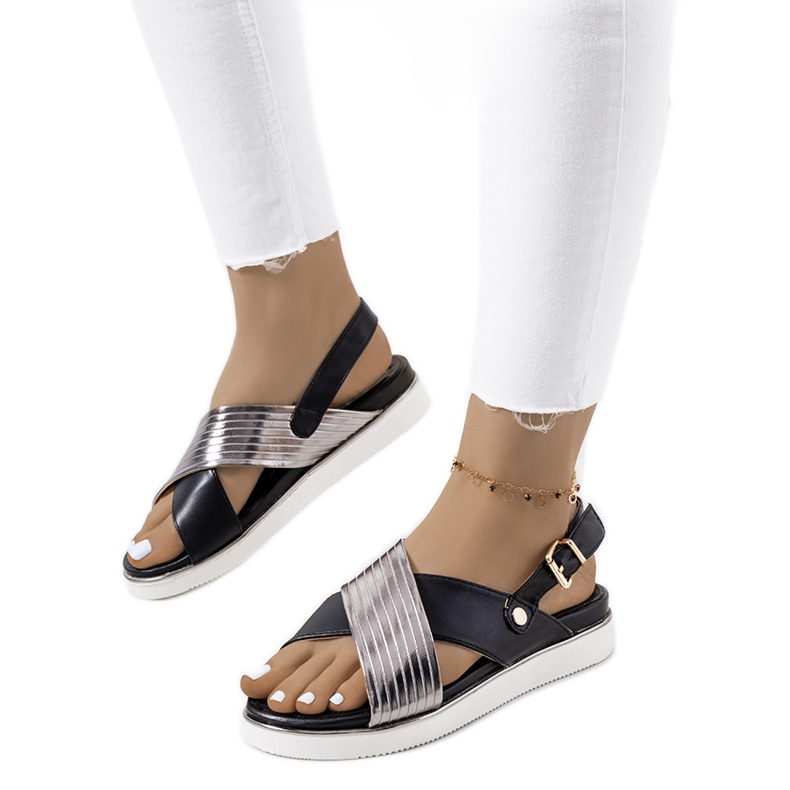 Svarta sandaler med metalliskt Myrtle-inlägg silver-