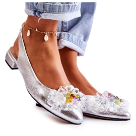 PA2 Läderballerinor på höga klackar med Silver Elena-dekoration silver-