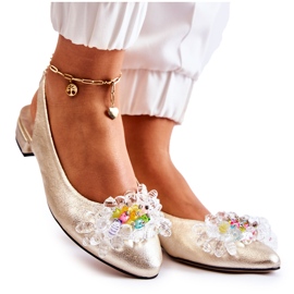 PA2 Läderballerinor på höga klackar med gyllene Elena-prydnad