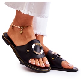 Vinceza Lädertofflor för kvinnor med svart Marinell-prydnad