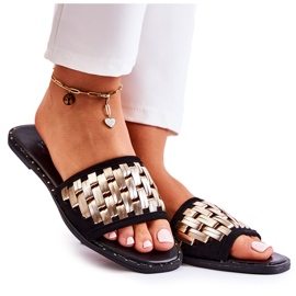 S.Barski Kvinnors Lädertofflor På En Platt Klack Svart Hollis