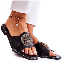 S.Barski Lädertofflor för kvinnor med svart Colene-prydnad