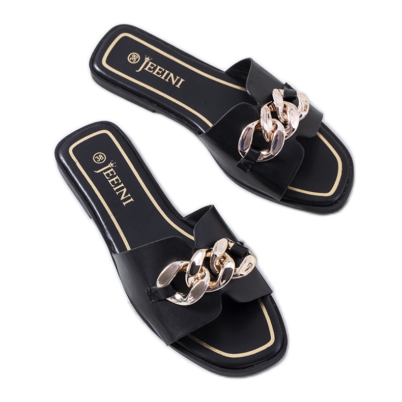 Svarta eleganta tofflor med kedja Mary