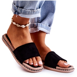 FJ1 Svarta tofflor för damer i mocka Sunset