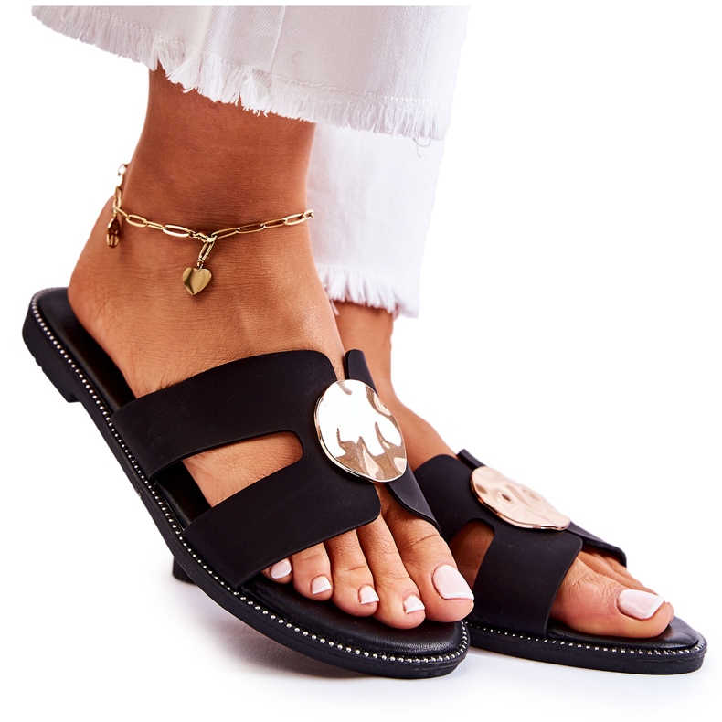 FJ1 Bekväma damtofflor med svart Leila-prydnad