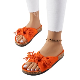 Damtofflor med fransar i orange